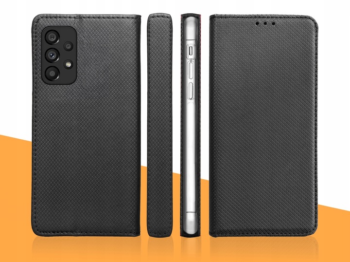 ETUI Z KLAPKĄ DO SAMSUNG GALAXY A53 5G CZARNE ZAMYKANE MAGNETYCZNE + SZKŁO