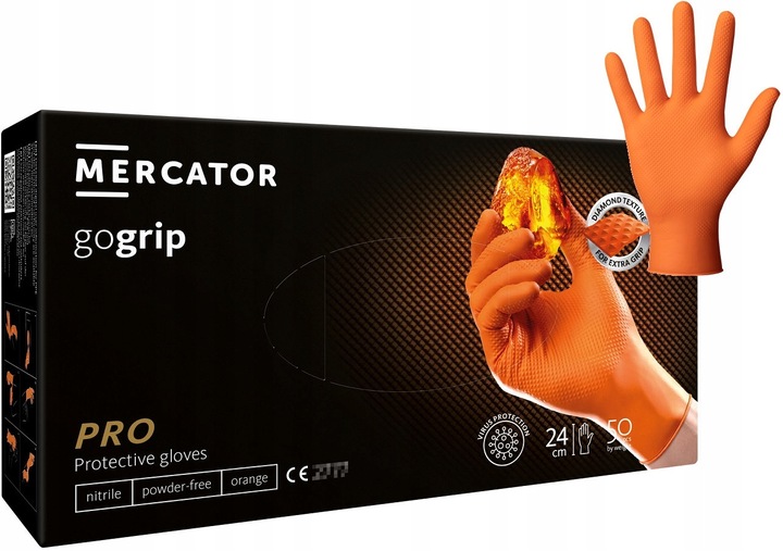 Rękawice Nitrylowe Mercator GOGRIP ORANGE Pomarańczowe 50 sztuk XXL