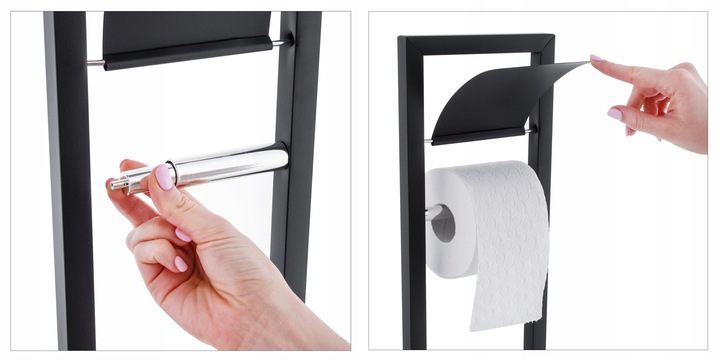 Stojak na papier toaletowy z uchwytem i szczotką do wc czarny loft YOKA