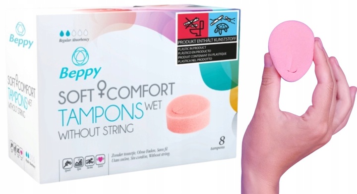 BEPPY Soft+Comfort WET Tampony nawilżane GĄBKA bez sznurka 8 szt.