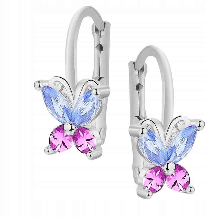 KOLCZYKI SREBRNE DLA DZIEWCZYNKI DZIECI ANGIELSKIE SREBRO MOTYLKI WISZĄCE