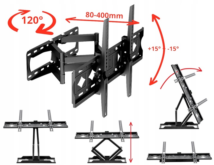 UCHWYT DO TELEWIZORA 32-85 CALI OBROTOWY REGULOWANY EXTRA MOCNY DO