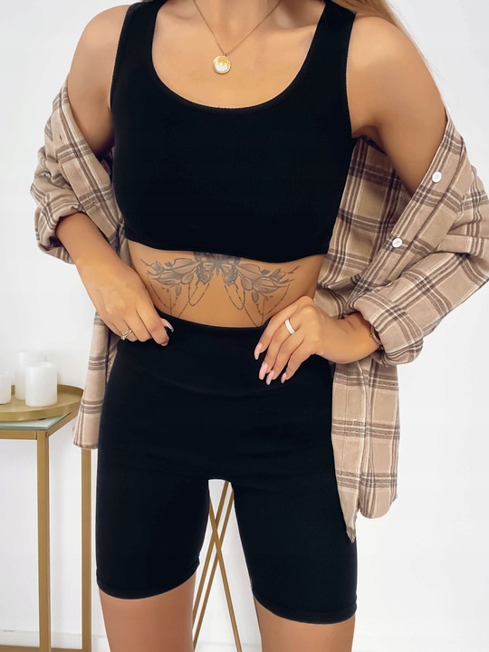 Komplet damski DOPASOWANY bluzka TOP na ramiączkach KOLARKI prążkowany L/XL