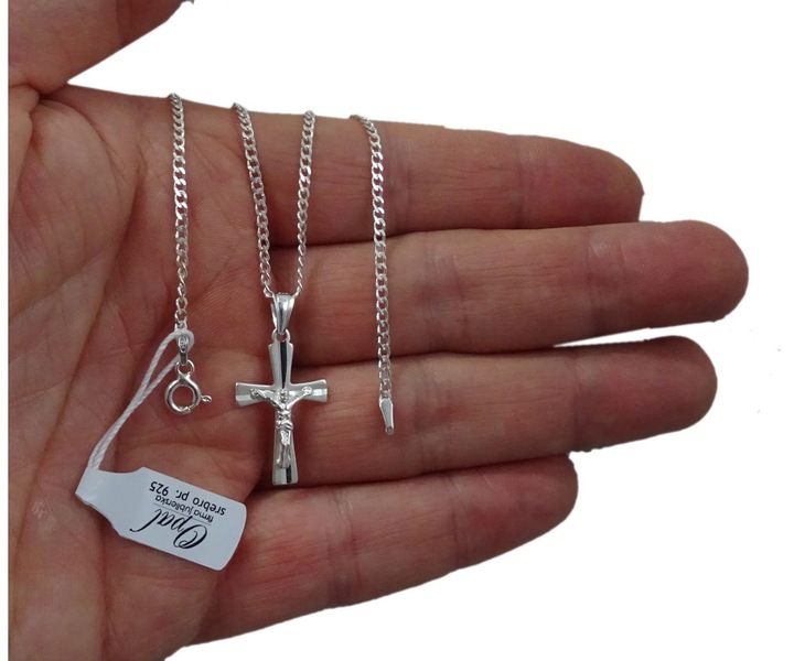 ŁAŃCUSZEK SREBRNY 925 KRZYŻYK KOMUNIA CHREZST