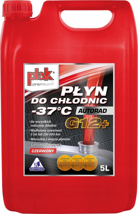 PLAK - AUTORAD - PŁYN DO CHŁODNIC -35°C G12+ - CZERWONY - 5L