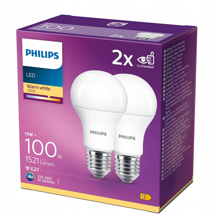 2x Żarówka LED E27 A60 13W = 100W 1521lm PHILIPS