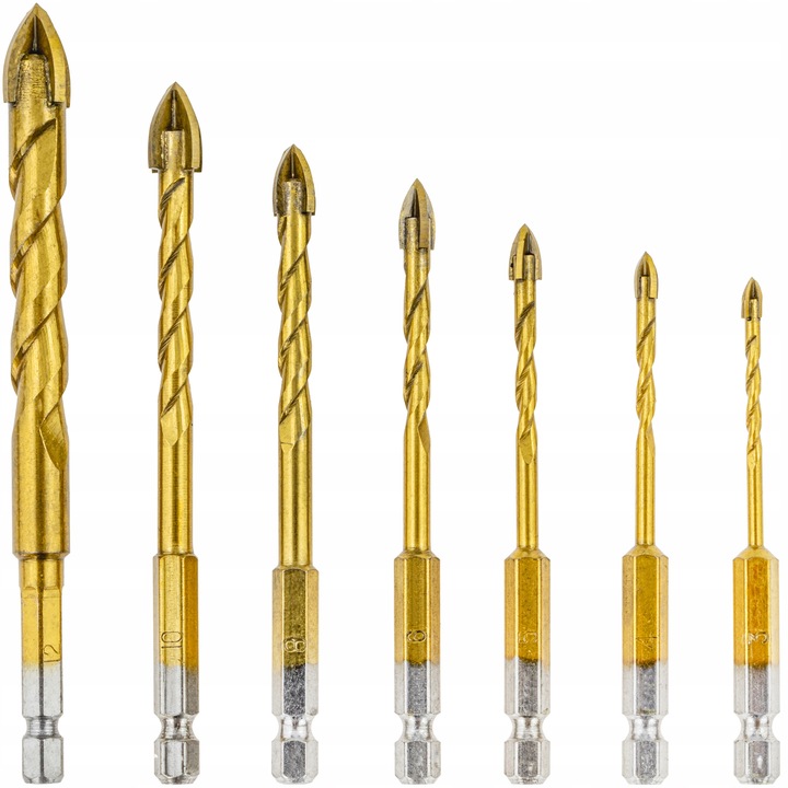 WIERTŁA DO SZKŁA PŁYTEK CERAMIKI GRESU WIERTŁO 3-12MM 7 SZT HEX 1/4"