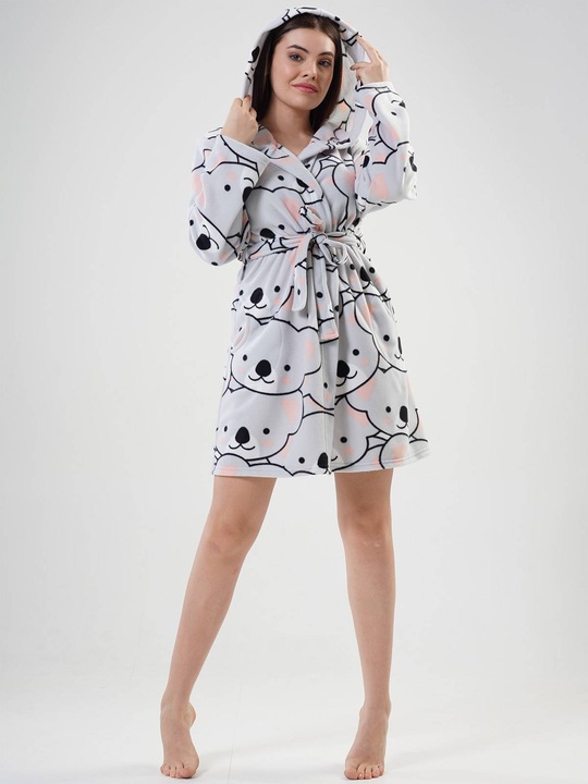 Szlafrok damski polarowy z kapturem ciepły Vienetta S