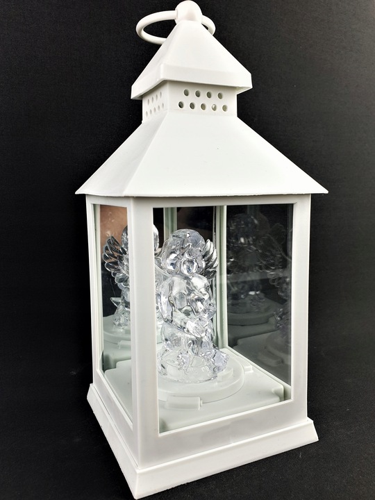 LAMPION Z ANIOŁKIEM ŚWIECĄCY NA BATERIE R6 LATARENKA BIAŁY ANIOŁ ZNICZ