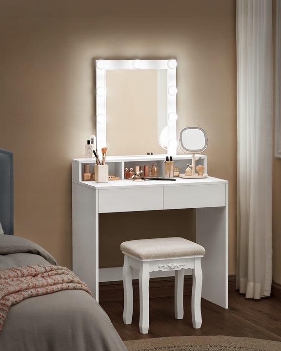 Toaletka z lustrem i oświetleniem led biała nowoczesna