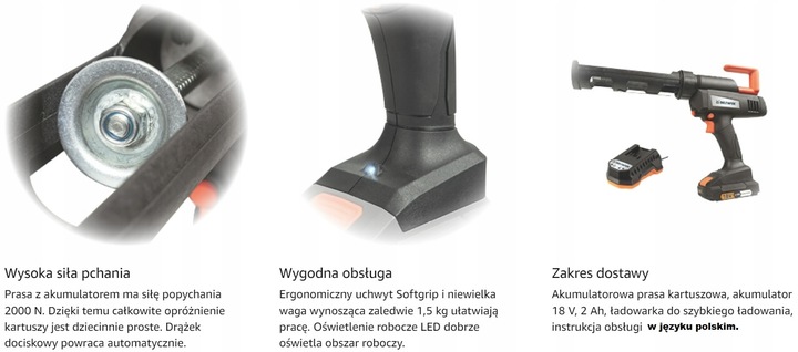 PISTOLET DO SILIKONU KLEJU AKUMULATOROWY WYCISKACZ DO KARTUSZY 18V