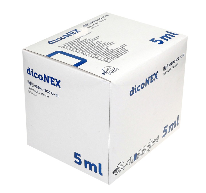 Strzykawki 3 częściowe luer lock 5 ml 100 sztuk