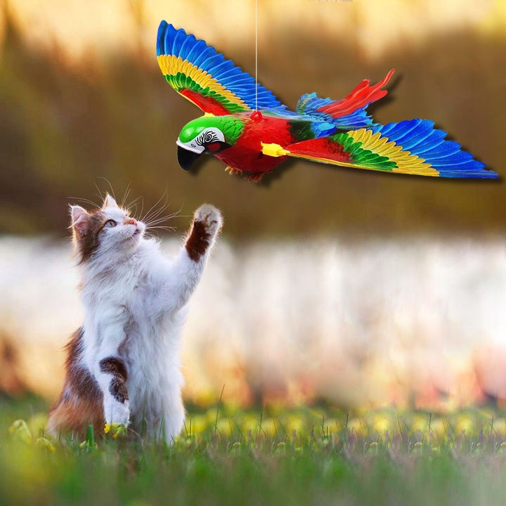 INTERAKTYWNA ZABAWKA DLA KOTA PAPUGA LATAJĄCA SKACZĄCA ELEKTRYCZNA NA ŻYŁCE