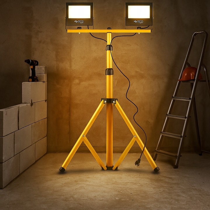 ZESTAW HALOGEN naświetlacz 2x 50W 4500K LAMPA LED STATYW budowlany