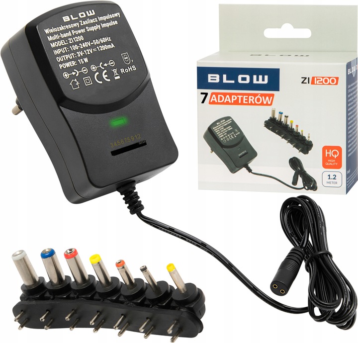 ZASILACZ UNIWERSALNY REGULOWANY 15W 7 KOŃCÓWEK WIELOZAKRESOWY 3-12V