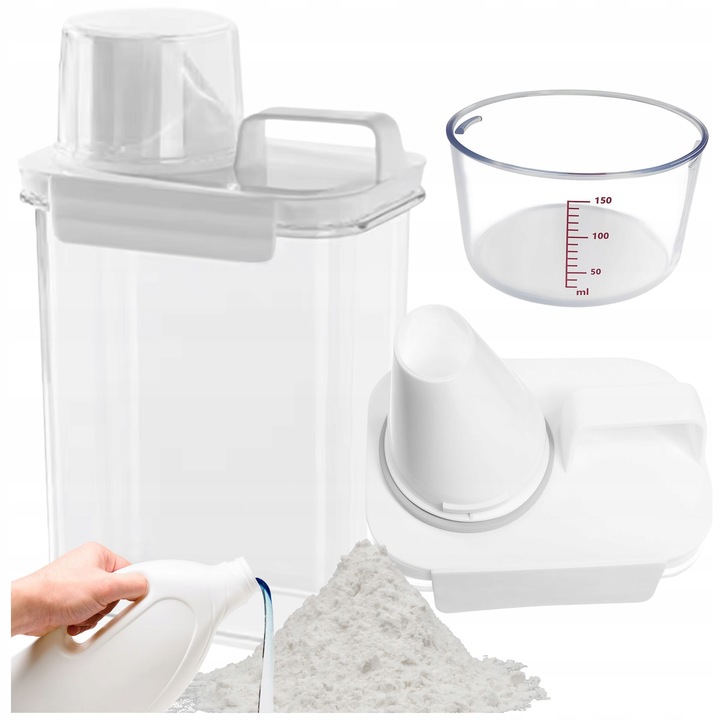 POJEMNIK PUDEŁKO ORGANIZER Z MIARKĄ NA PROSZEK PŁYN DO PRANIA PŁUKANIA 1,8L