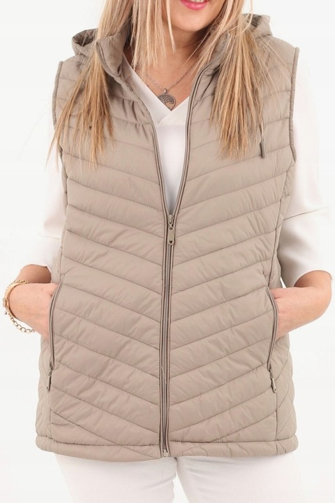 KAMIZELKA PIKOWANA DAMSKA PRZEJŚCIOWA DUŻE ROZMIARY BEZRĘKAWNIK Z KAPTUREM