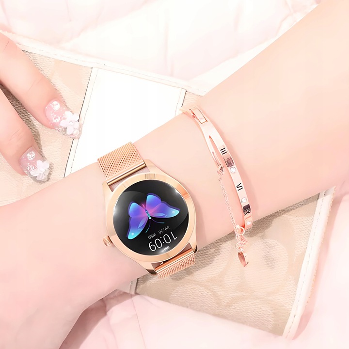 SMARTWATCH ZEGAREK DAMSKI DLA KOBIETY PULS SPORT POWIADOMIENIA MENU ZŁOTY