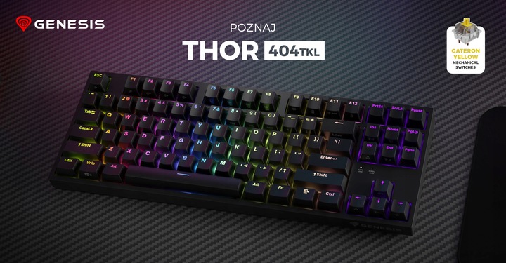 Klawiatura mechaniczna Genesis Thor 404 TKL Gateron Yellow PRO NKG-2069