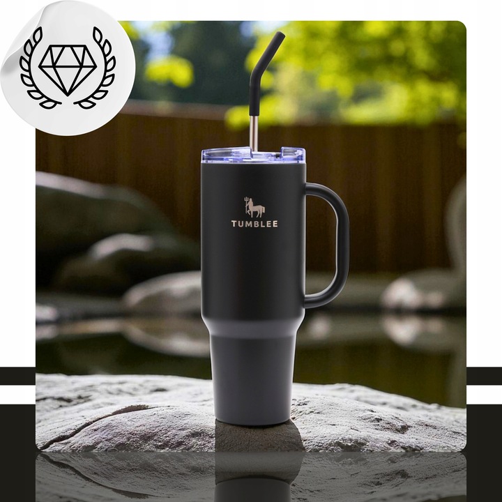 DUŻY Kubek Termiczny ze STALOWĄ SŁOMKĄ do Auta na Kawę Herbatę Zimne Napoje