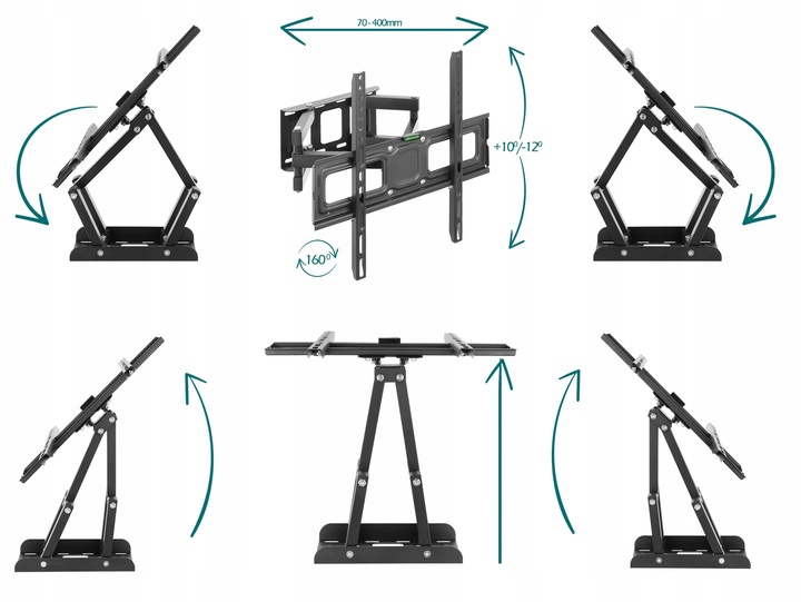 Extra Mocny Obrotowy Uchwyt do Telewizora Wieszak TV 25-70 cali Uniwersalny