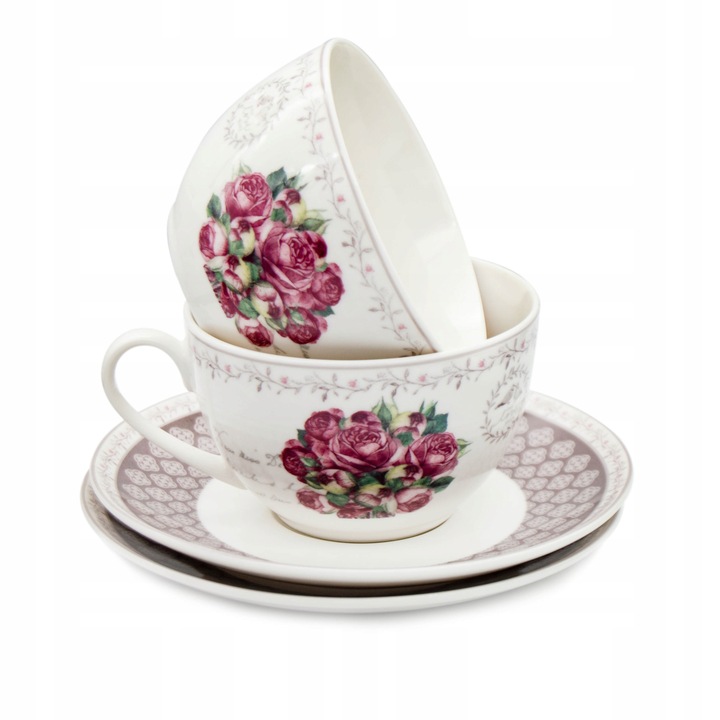 KOMPLET filiżanek 270ml ze spodkiem 2+2 BELLA FIORE zestaw kawowy