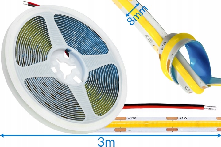 SAMOPRZYLEPNA TAŚMA LED NEON PASEK COB 12V NEUTRALNA 4000K 320diod /m