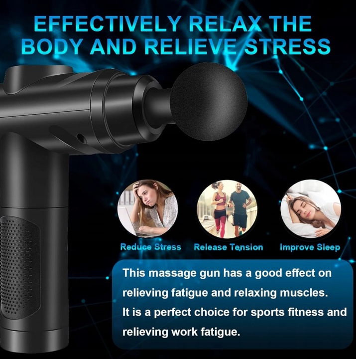 MASAŻER PISTOLET DO MASAŻU ANTYCELULITOWEGO ORAZ MIĘŚNI ZEROLIA 10 NASADEK