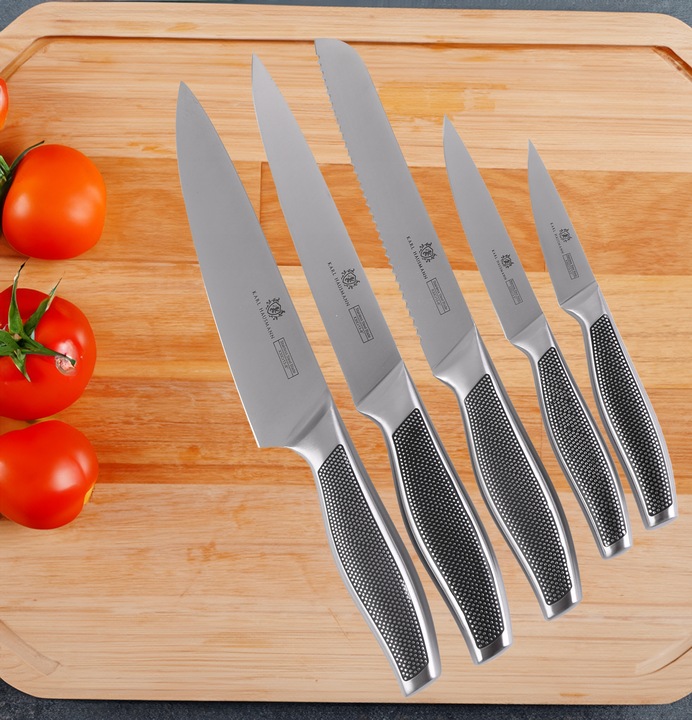 ZESTAW KOMPLET 5 noży kuchennych STALOWE OSTRE NOŻE nóż szefa kuchni STAL