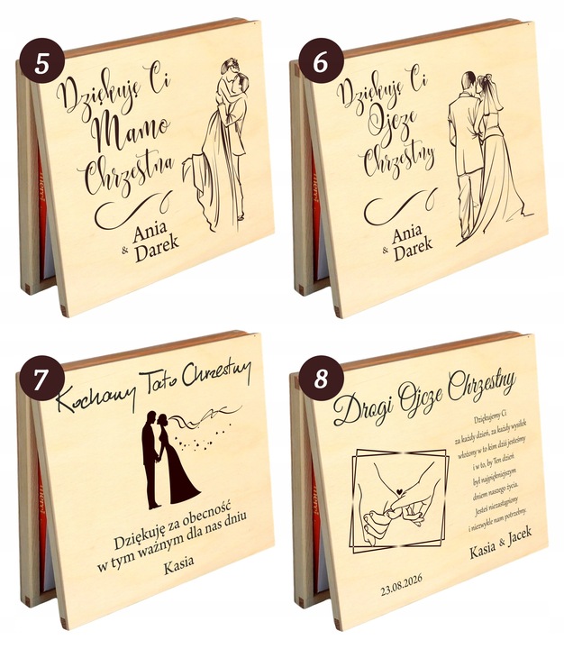 PODZIĘKOWANIE DLA RODZICÓW CHRZESTNYCH NA ŚLUB WESELE Z GRAWEREM IMIONA