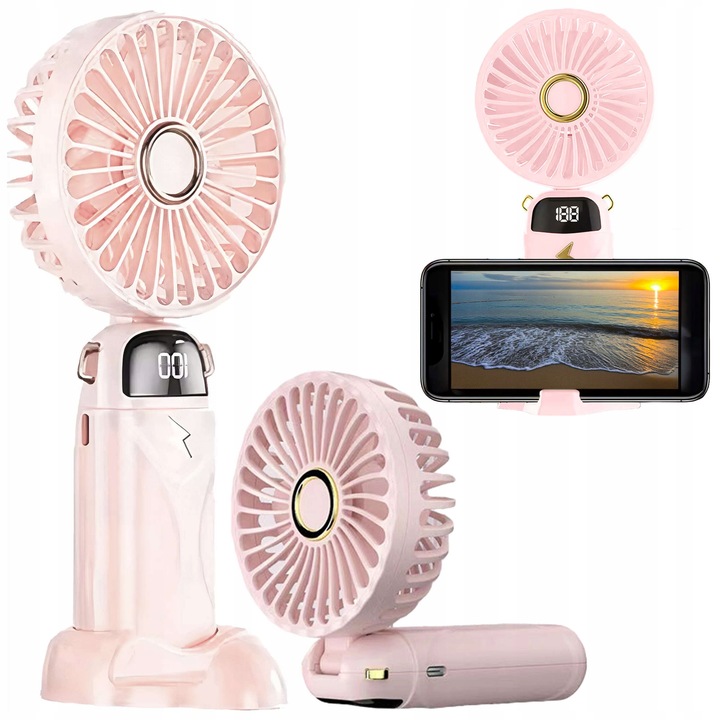 Wentylator wiatrak stojący ręczny biurkowy cichy mocny mały USB-C 1200 mAh