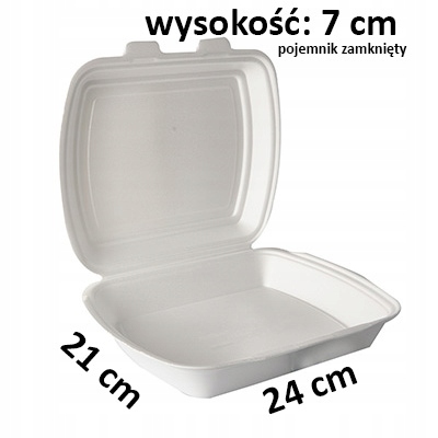 Pojemniki obiadowe styropianowe opakowania jednorazowe XPS 24x21x7cm