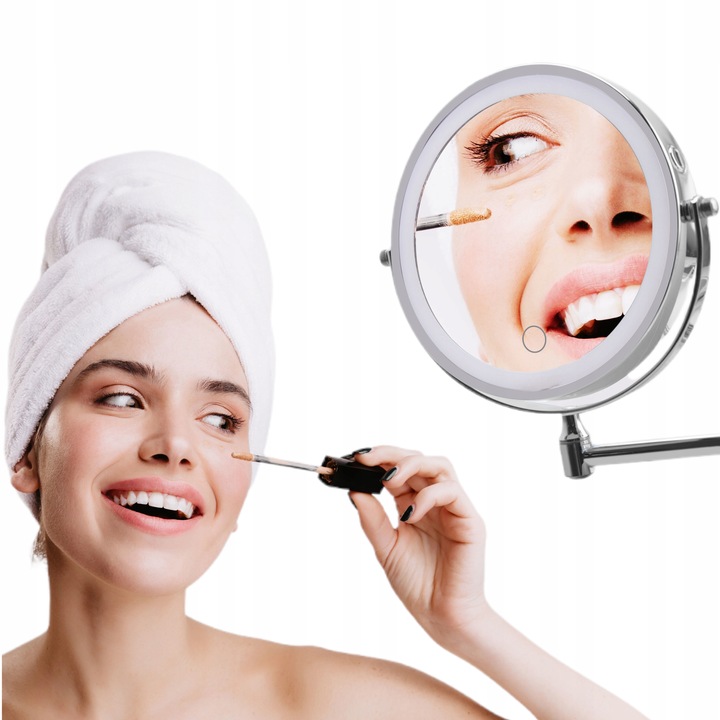 Lusterko kosmetyczne do makijażu podświetlane led obrotowe srebrne