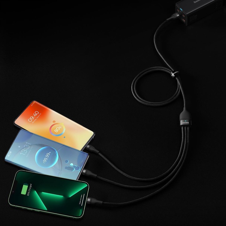 Kabel USB Baseus USBA USBC + microUSB + Lightning 1.2 m Czarny