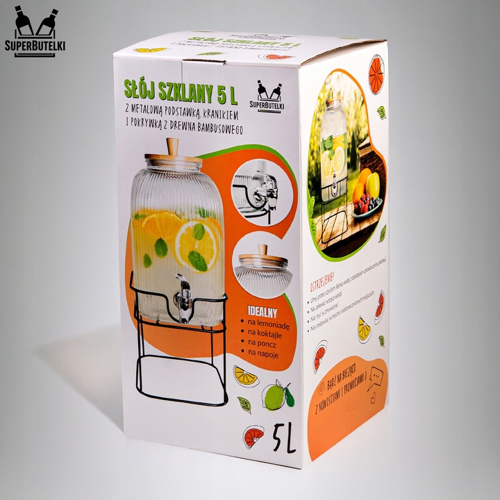 Słoik z kranikiem 5L słój szklany z kranem na stojaku dzbanek