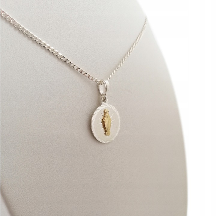 SREBRNY ŁAŃCUSZEK PANCERKA + MEDALIK MATKA BOSKA SREBRO PR. 925 + DEDYKACJA