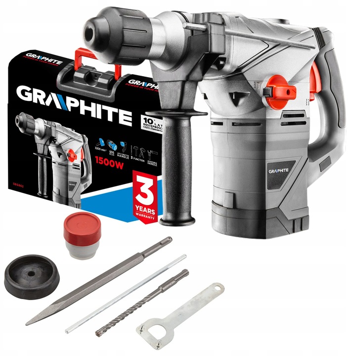 GRAPHITE MŁOT UDAROWY SDS+ 1500W 58G862 4,5J WALIZKA OSPRZĘT DŁUTO