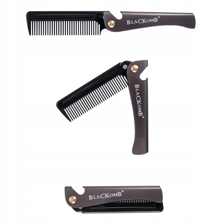 Składany Grzebień Do Układania Włosów Brody Metalalowy Z Otwieraczem Męski