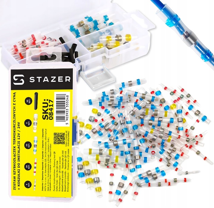 SZYBKOZŁĄCZKA KONEKTOR KABLI Z CYNĄ ZESTAW 100SZT + KOSZULKI