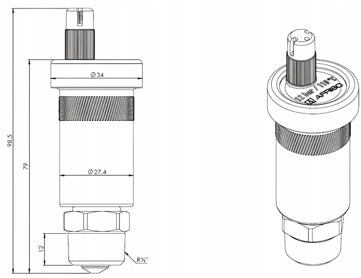 ODPOWIETRZNIK AUTOMATYCZNY AUTOMAT MOSIĘŻNY PROSTY 1/2" Z ZAWOREM