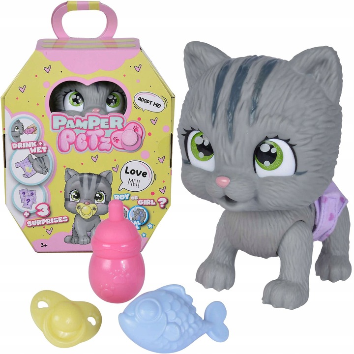 PAMPER PETZ KOTEK INTERAKTYWNY PIJE SIKA PIELUSZKOWY GANG + BUTELKA SMOCZEK