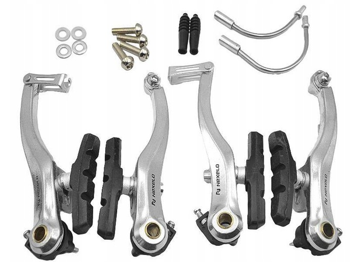 KOMPLET PRZÓD TYŁ HAMULCE ROWEROWE SZCZĘKI V-BRAKE KLOCKI HAMULCOWE ZESTAW