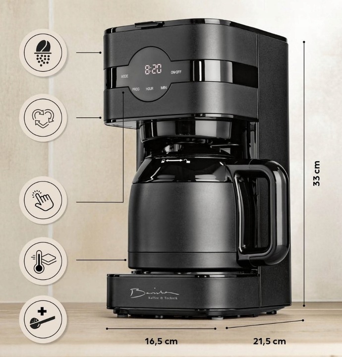 EKSPRES DO KAWY PRZELEWOWY Z TERMOSEM FILTREM BARISTA WYŚWIETLACZ LED