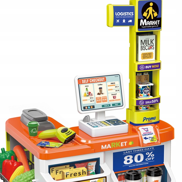 SUPERMARKET SKLEP DLA DZIECI STRAGAN KASA WAGA KOSZYK WÓZEK SMARTFON MATADI