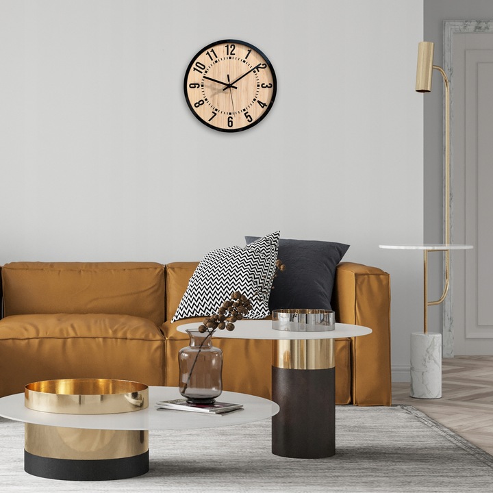 Zegar ścienny Bruno cichy czytelny Bambus Loft