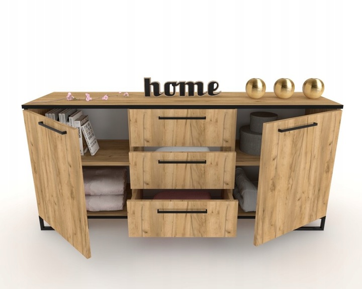 Komoda do salonu Szafka RTV z Szufladami Dąb Craft Złoty Czarna 150