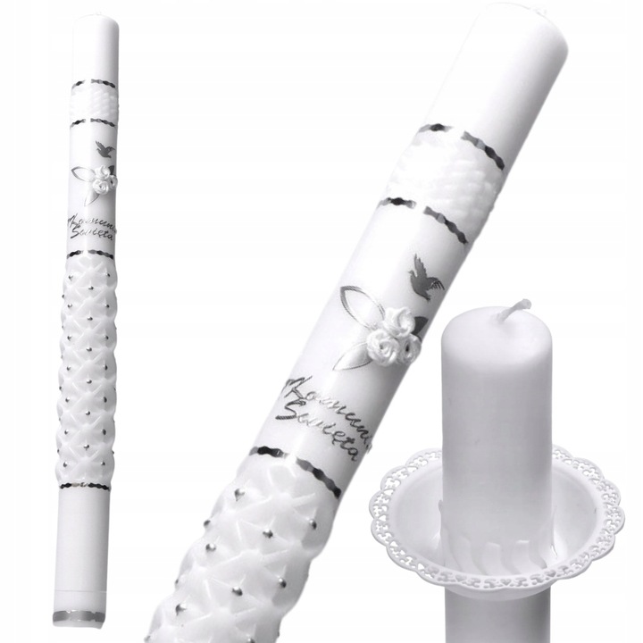 Świeca komunijna na KOMUNIĘ IHS ręcznie zdobiona 40cm GROMNICA +