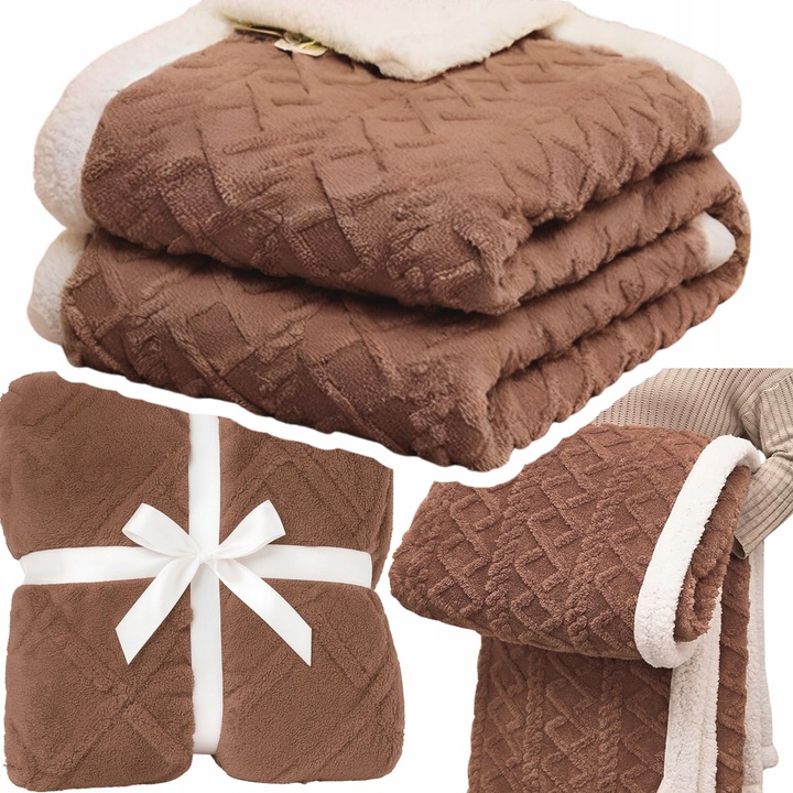 MIĘKKI KOC NARZUTA PLED NA ŁÓŹKO BARANEK SHERPA CIEPŁY 220X230 GRUBY DWUSTR