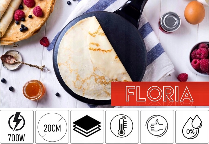 NALEŚNIKARKA ELEKTRYCZNA AUTOMATYCZNA CZARNA NON STICK 20CM 700W