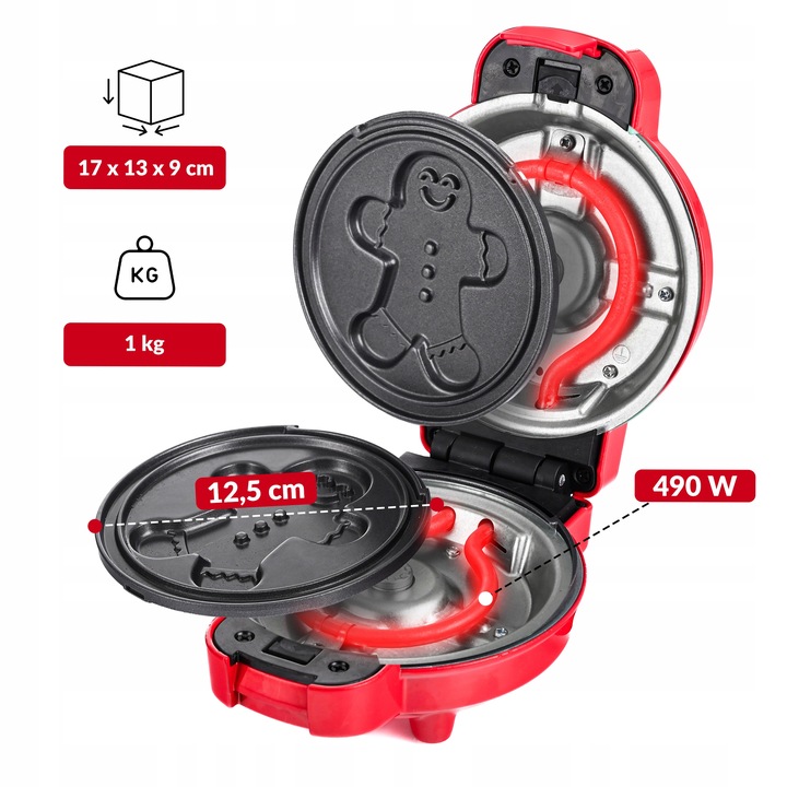 GOFROWNICA MINI GOFRY MOCNA NIEPRZYWIERAJACA 8 PŁYTEK 4 WZORY CZERWONA